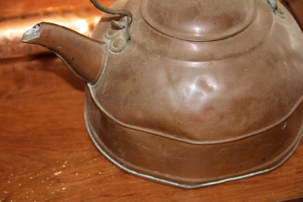 Hammered Copper Bucket, Revere Kettle, and Square Plate