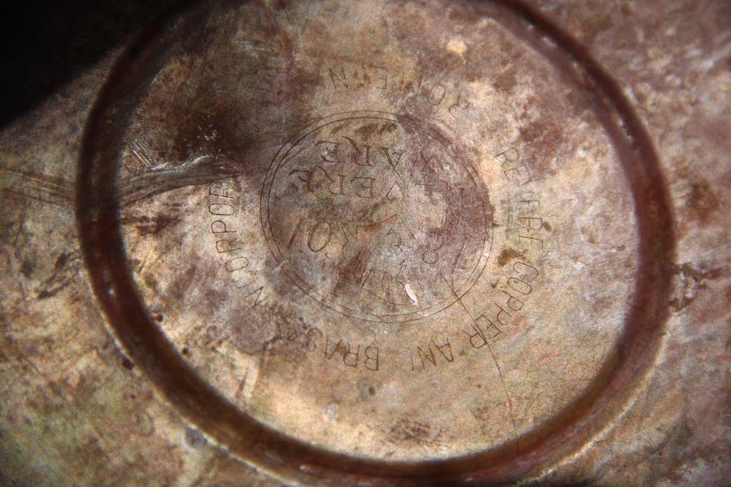 Hammered Copper Bucket, Revere Kettle, and Square Plate