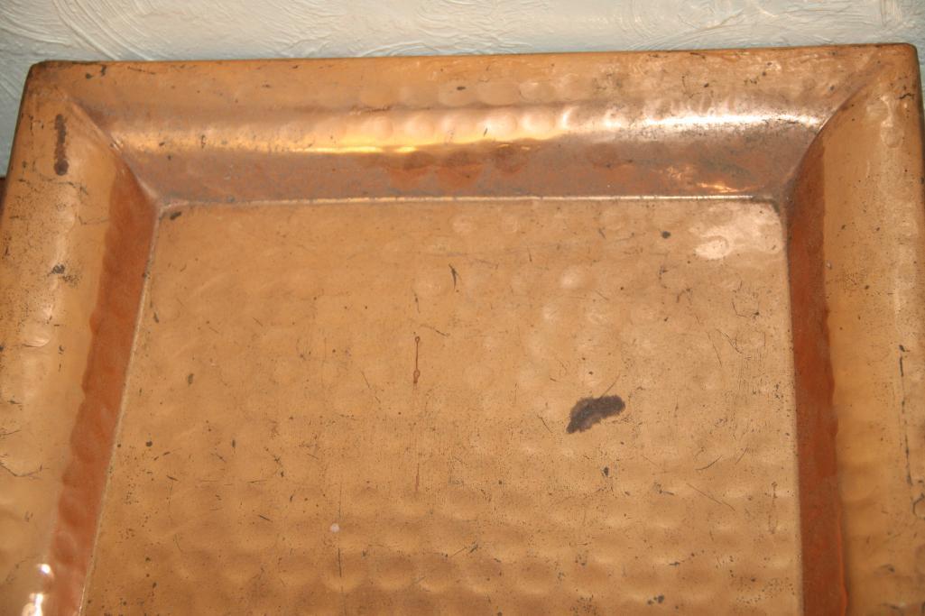 Hammered Copper Bucket, Revere Kettle, and Square Plate