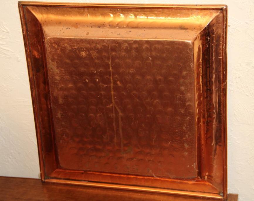 Hammered Copper Bucket, Revere Kettle, and Square Plate