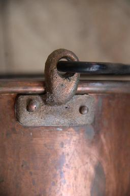 Hammered Copper Bucket, Revere Kettle, and Square Plate