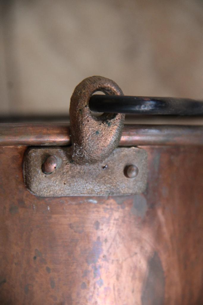 Hammered Copper Bucket, Revere Kettle, and Square Plate
