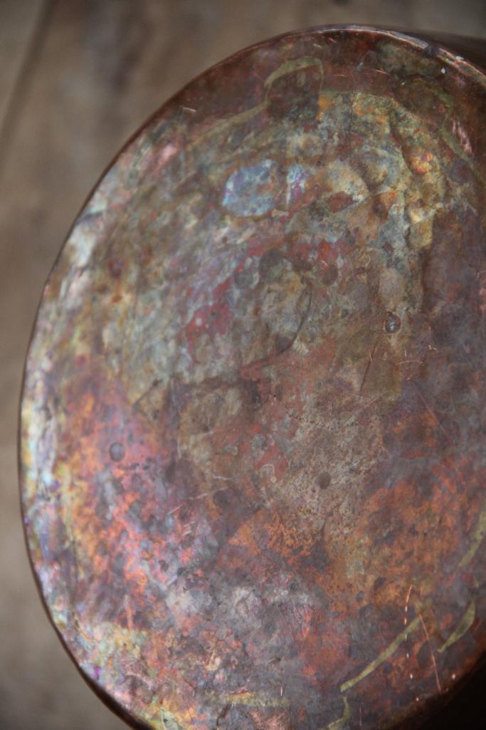 Hammered Copper Bucket, Revere Kettle, and Square Plate