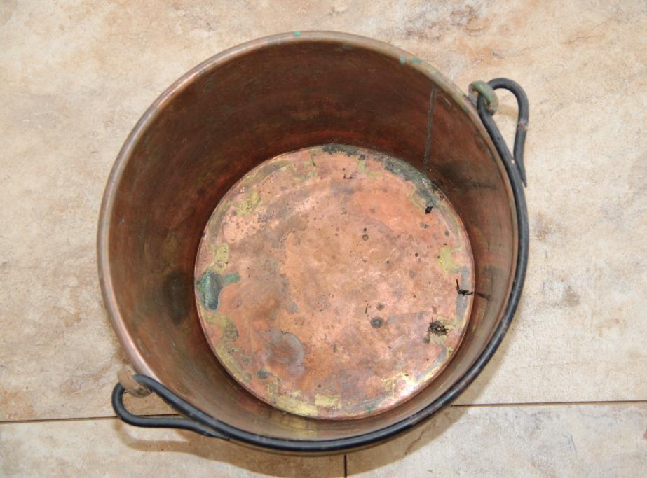 Hammered Copper Bucket, Revere Kettle, and Square Plate