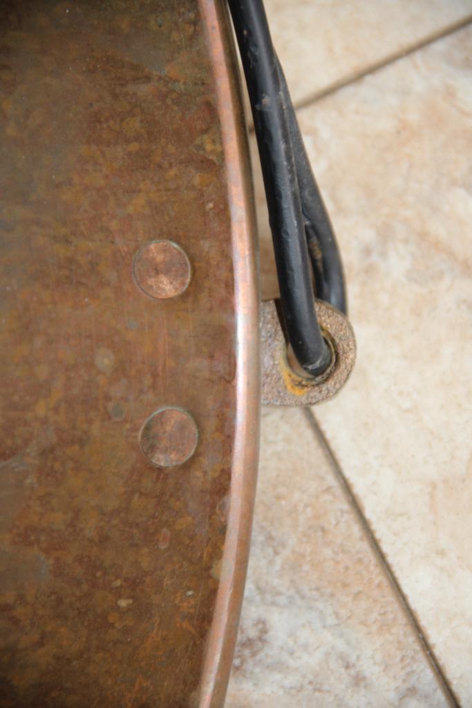Hammered Copper Bucket, Revere Kettle, and Square Plate