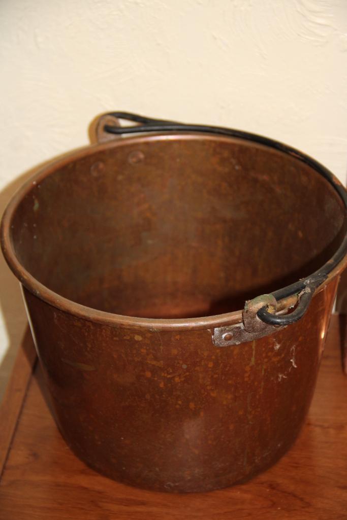 Hammered Copper Bucket, Revere Kettle, and Square Plate