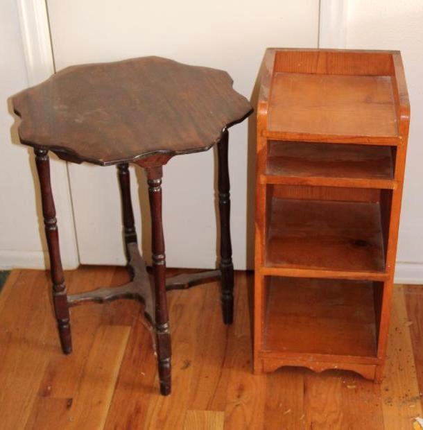 Primitive Wood Shelf and Antique Side Table