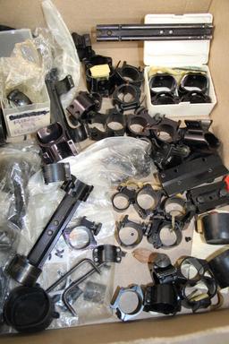 Box of Mixed Scope Rings, Mounts, and End Caps
