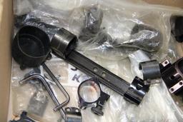 Box of Mixed Scope Rings, Mounts, and End Caps
