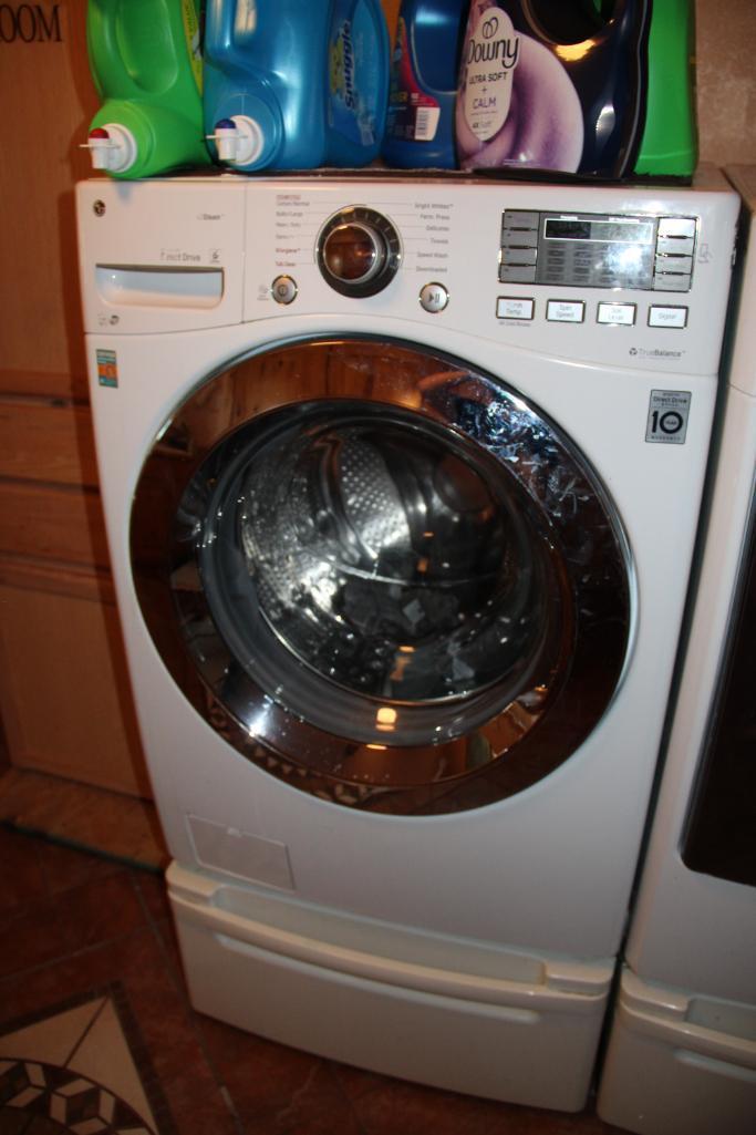 Front-Opening LG Washer and Kenmore Dryer on Stand Bases