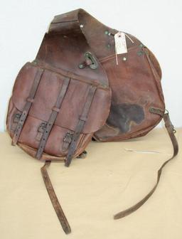 Antique Leather US Cavalry Saddle Bags With Canvas Liner and Straps