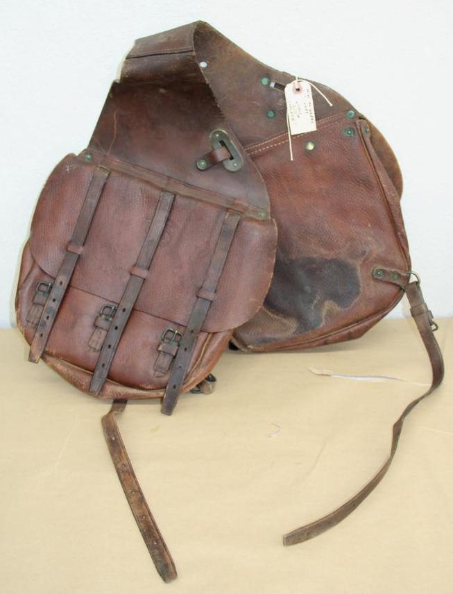 Antique Leather US Cavalry Saddle Bags With Canvas Liner and Straps