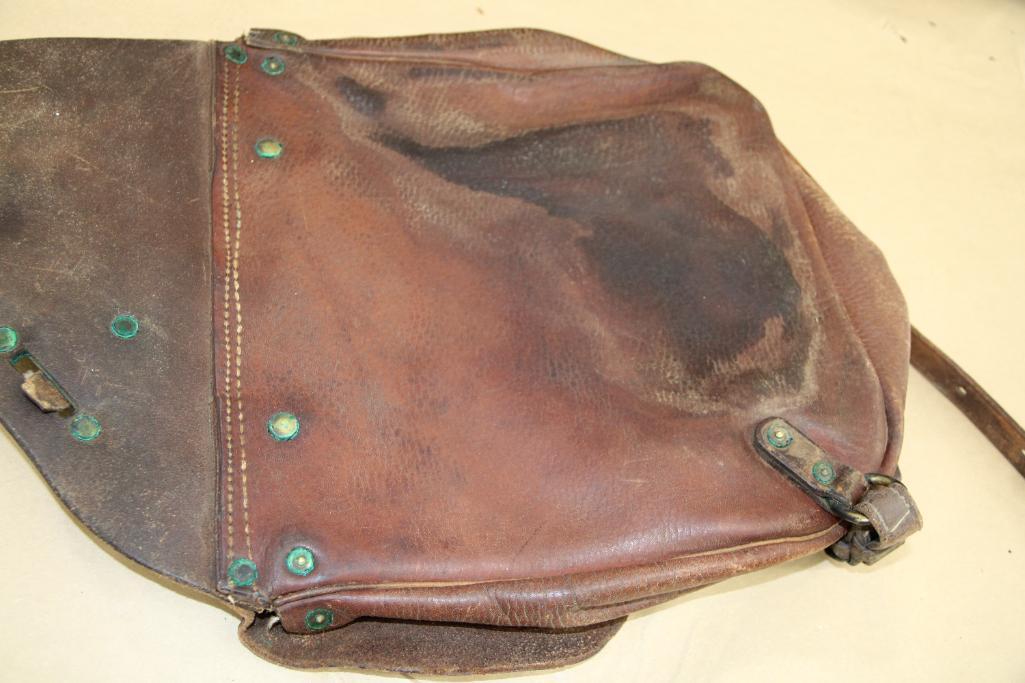 Antique Leather US Cavalry Saddle Bags With Canvas Liner and Straps