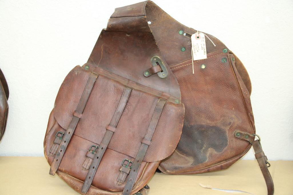 Antique Leather US Cavalry Saddle Bags With Canvas Liner and Straps