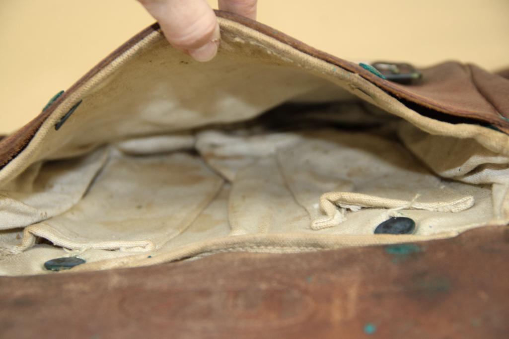 Antique Leather US Cavalry Saddle Bags With Canvas Liner and Straps