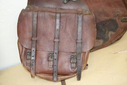 Antique Leather US Cavalry Saddle Bags With Canvas Liner and Straps