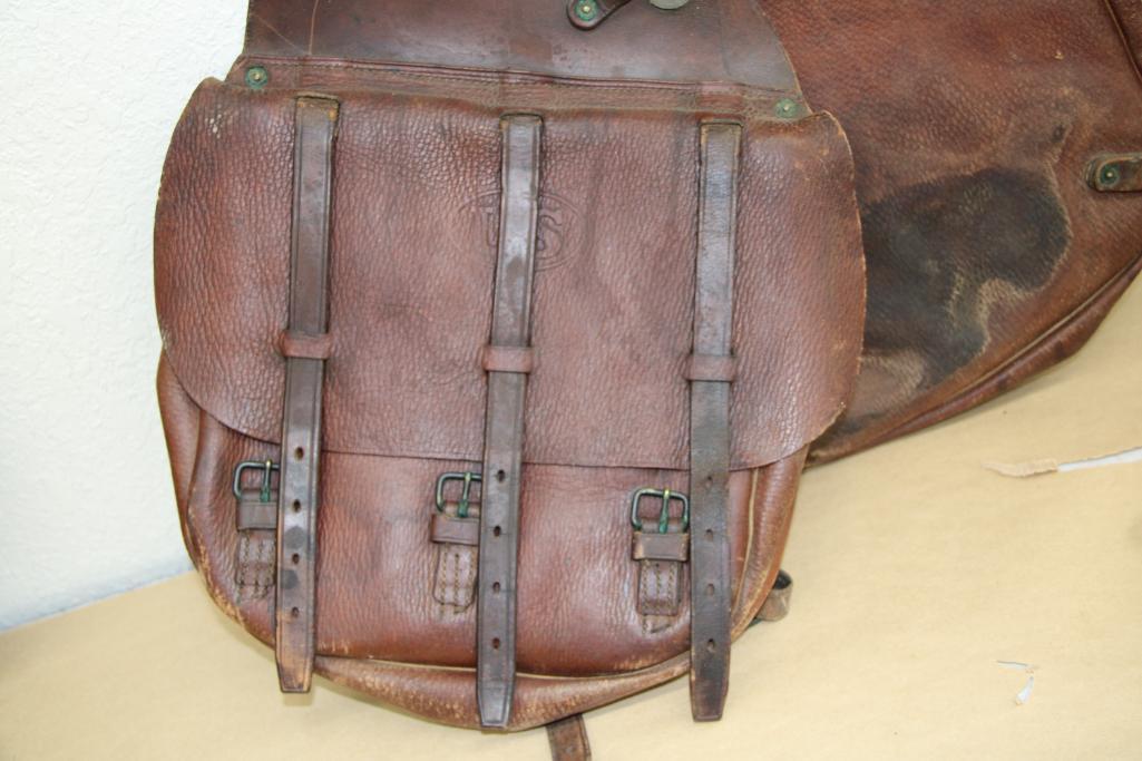 Antique Leather US Cavalry Saddle Bags With Canvas Liner and Straps