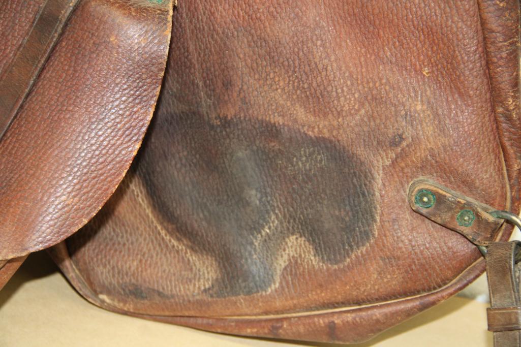 Antique Leather US Cavalry Saddle Bags With Canvas Liner and Straps