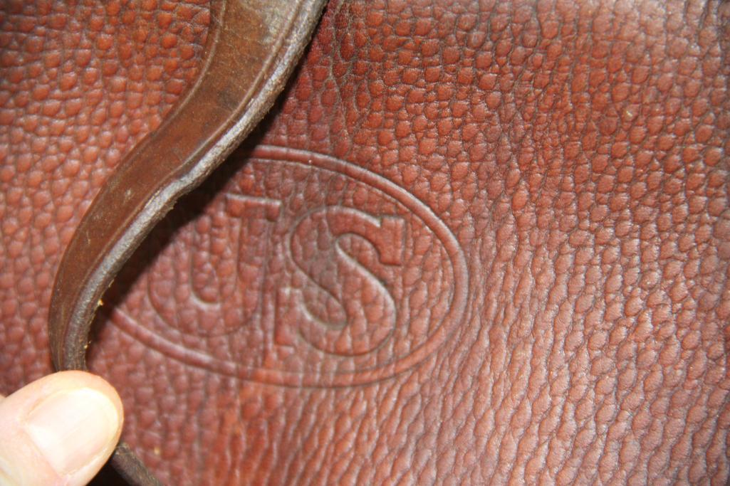 Antique Leather US Cavalry Saddle Bags With Canvas Liner and Straps