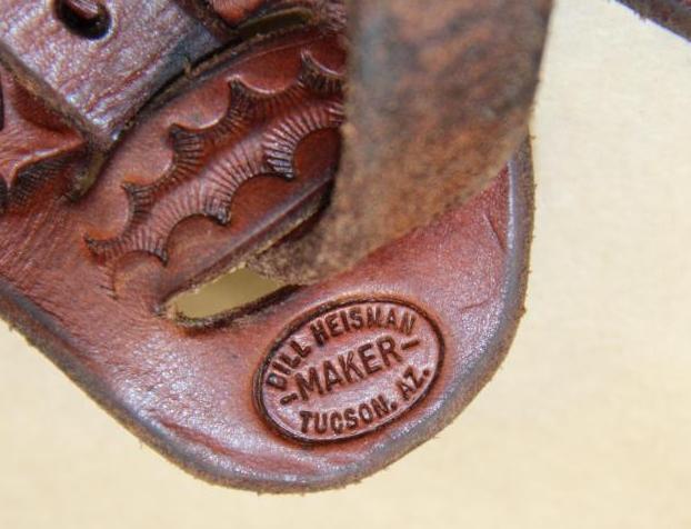 Excellent Tooled Leather Spur Straps with Large Brass Medallions by Bill Heisman