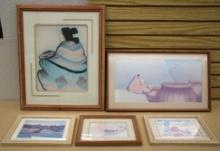 Five Pieces Framed Southwestern Art