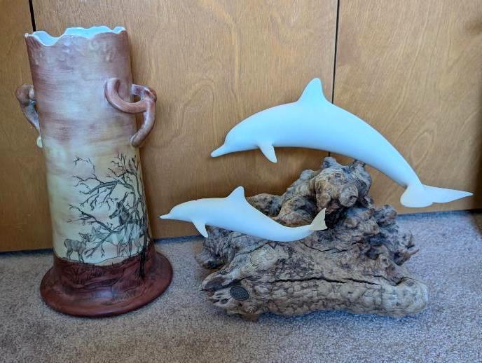 Dolphin with Calf by John Perry and African Vase