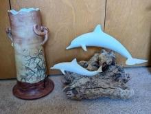 Dolphin with Calf by John Perry and African Vase