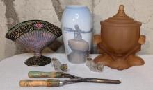 Dermay "Dolly Sisters" Powder Jar and B & G Mermaid Vase