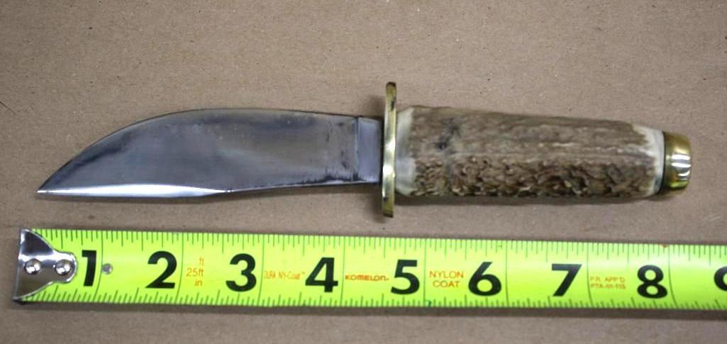 Stag Handle Hunting Knife in Leather Sheath