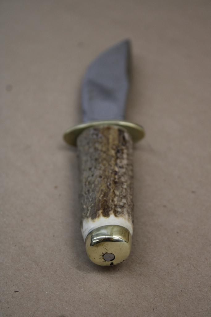 Stag Handle Hunting Knife in Leather Sheath