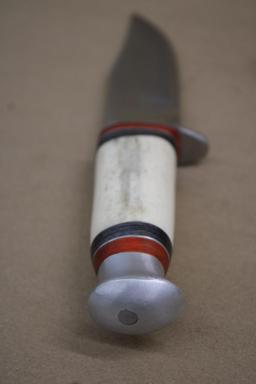 Unmarked Bone-Handle Hunting Knife in Leather Sheath