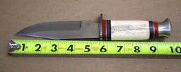 Unmarked Bone-Handle Hunting Knife in Leather Sheath
