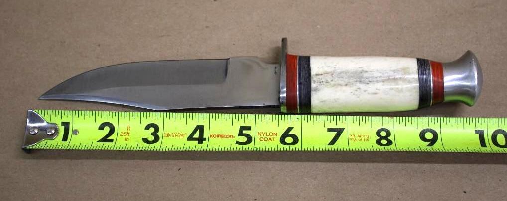 Unmarked Bone-Handle Hunting Knife in Leather Sheath