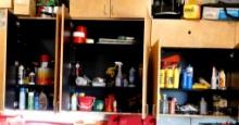 Items In Four Upper Cabinets In Small Shop