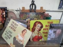Clocks and Metal Humor Signs