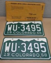 1968 Colorado License Plate Pair!