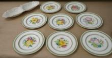 Eight Ducal 9" Hand Painted Plates & Lenox Candy Dish