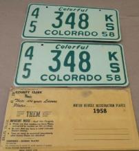 1958 Colorado Truck License Plate Pair!