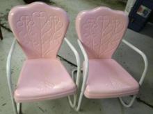 Pair of Pink Vintage Metal Patio Chairs