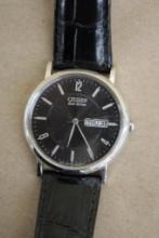 Citizen Eco-Drive Water Resistant Stainless Steel Leather Band Watch