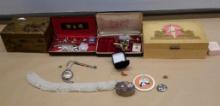 Estate Jewelry with Boxes & Elk Pocket Watch
