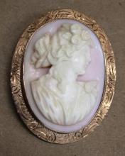 Beautiful Antique Angel Skin Cameo Pendant-Brooch with Rose Gold-Colored Frame