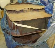 Rusty Cast Iron Stove with Cart