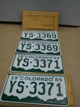 Two 1965 Colorado License Plate Pairs!