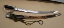 Artist marked Curved Sword with Etched Blade