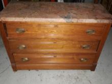 Antique Three Drawer Walnut / Marble Top Dresser