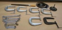 Six C Clamps with SAE Wrenches