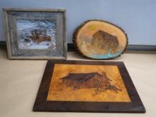 Two Signed Wood Burning Art Pieces