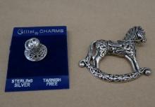 Sterling Silver Bell Charm & Rocking Horse Pin