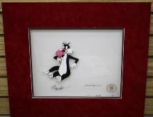 Matted Hand-Painted Celluloid Sylvester Art Signed by Friz Freleng